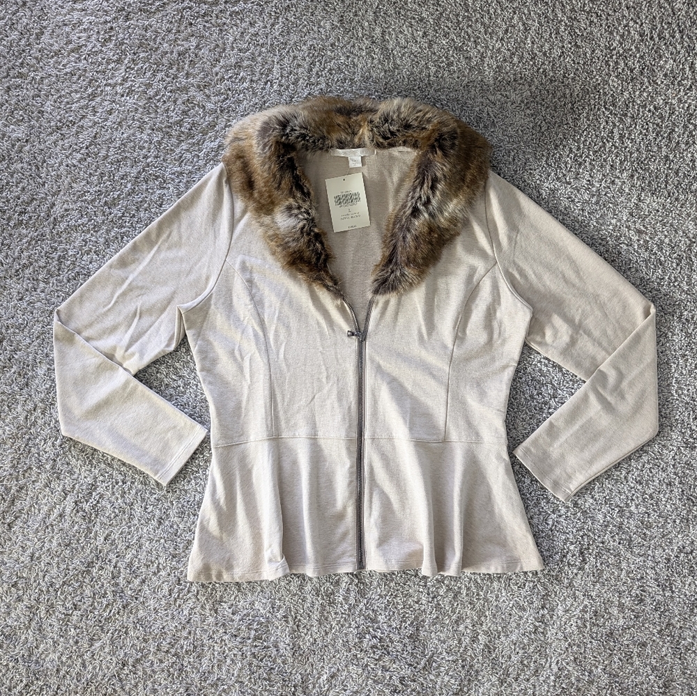 NWT Boston Proper fur collar peplum jacket - Picture 3 of 7